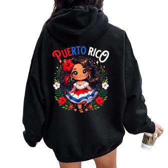 Puerto Rican Girl Culture Pride Cute Girl Traditional Dress Women Oversized Hoodie Back Print - Thegiftio UK