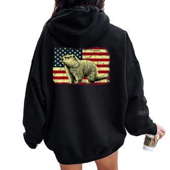 Punxsy Phil American Flag Groundhog Day For Women Women Oversized Hoodie Back Print - Thegiftio