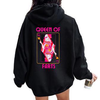 Queen Of Farts Embarrassing Joke Adult Humor Women Oversized Hoodie Back Print - Thegiftio UK