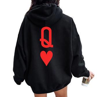 Queen Of Hearts And King Of Hearts Couples Matching Pajama Women Oversized Hoodie Back Print - Thegiftio UK
