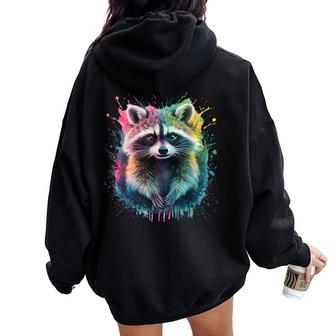 Raccoon Colourful Watercolour Raccoon Women Oversized Hoodie Back Print - Thegiftio UK