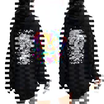 Rainbow Puppy With Hearts Women Oversized Hoodie Back Print - Thegiftio