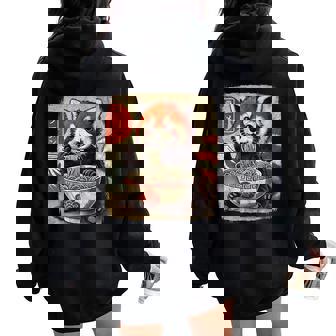 Red Panda Ramen Bowl Japanese Anime Kawaii Food Graphic Women Oversized Hoodie Back Print | Mazezy