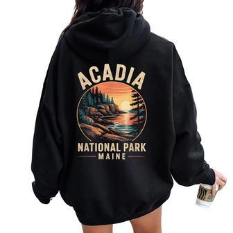 Retro Acadia National Park Maine Est 1916 Hiking Women Oversized Hoodie Back Print - Thegiftio