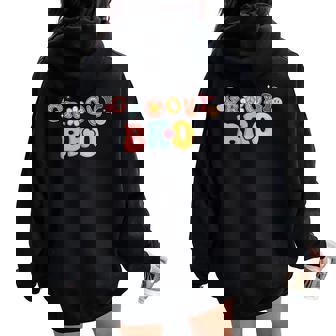 Rétro Groovy Bro Cute Hippie Assorti Famille Anniversaire Fête Sweat à capuche oversize pour femme avec imprimé dans le dos - Cadeauxyz