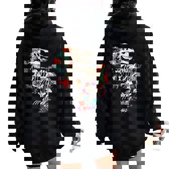 Rex Skeleton Floral Dino Bones Paleontology Dinosaur Women Oversized Hoodie Back Print | Mazezy