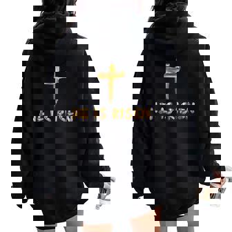 He Is Risen Easter Day Christian Jesus Bible Verse Women Mom Women Oversized Hoodie Back Print | Mazezy