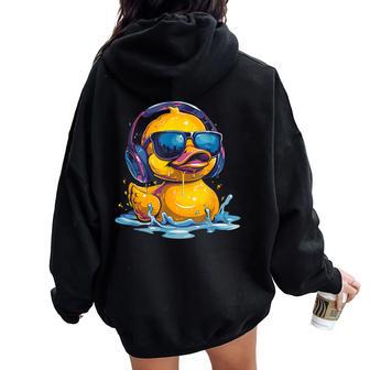 Rubber Duck Techno Dj Rubber Duckling Music Headphones Women Oversized Hoodie Back Print - Thegiftio UK