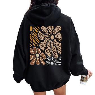 Safari Floral Boho Flowers Cute Animals Girls Leopard Print Women Oversized Hoodie Back Print - Thegiftio UK