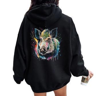 Sanglier Homme Aquarelle Coloréeanglier Sweat à capuche oversize pour femme avec imprimé dans le dos - Cadeauxyz