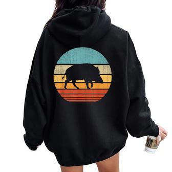 Sanglier Rétrointage Années 60 Et 70 Coucher Deoleil Cochonauvage Mammal Animal Sweat à capuche oversize pour femme avec imprimé dans le dos - Cadeauxyz