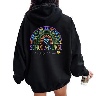 School Nurse Rainbow With Little Hands School Nurse Women Oversized Hoodie Back Print - Thegiftio UK