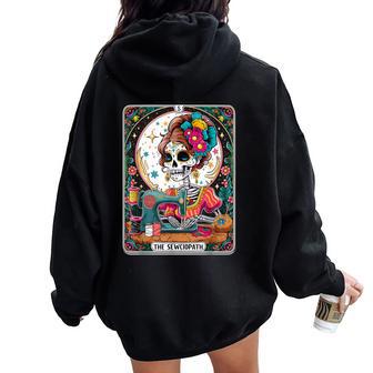 The Sew-Ciopath Tarot Card Sewing Skeleton Womens Women Oversized Hoodie Back Print - Thegiftio