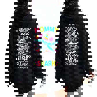 Shark Birthday Mommy Birthday Mom Girl Boy Matching Women Oversized Hoodie Back Print - Thegiftio