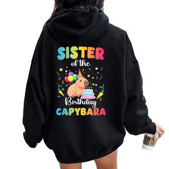 Sister Of The Birthday Girl Capybara Bday Party Family Women Oversized Hoodie Back Print - Thegiftio UK