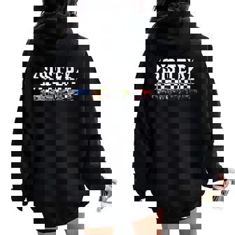 Sister Retro Monster Truck Family Crew Birthday Matching Women Oversized Hoodie Back Print | Seseable UK