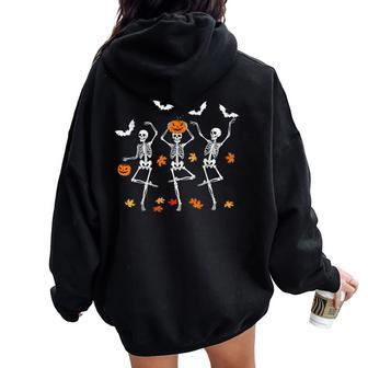 Skeleton Spooky Dancing Fall Halloween Thanksgiving Dance Women Oversized Hoodie Back Print - Thegiftio UK