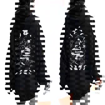 Snake And Moon Phases Celestial Floral Witchy Halloween Women Oversized Hoodie Back Print - Thegiftio