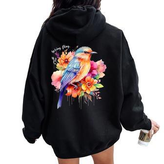 Spring Fling Floral Bird Spring Flowers Women Oversized Hoodie Back Print - Thegiftio UK