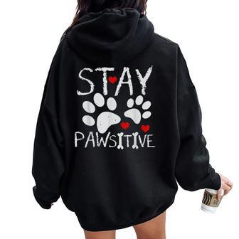 Stay Pawsitive Camisa Con Estampado De Huellas De Gato Y Perro Para Es Y Hombres Women Oversized Hoodie Back Print - Regaloses