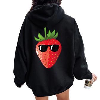 Strawberry With Sunglasses Strawberry Girl Women Oversized Hoodie Back Print - Thegiftio