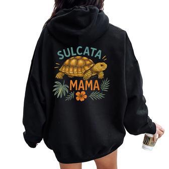 Sulcata Mama For Tortoise Mom Tort Botanical Reptile Women Oversized Hoodie Back Print - Thegiftio UK