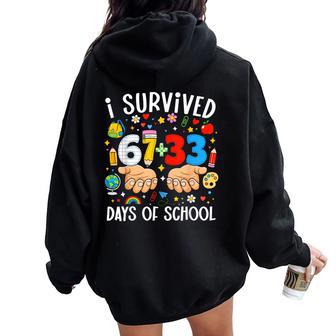 I Survived 6733 Days Of School Teacher 100 Days Of School Women Oversized Hoodie Back Print | Mazezy