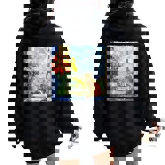 Tabby Cat Paris France Eiffel Tower Impressionist Painting Men Women Kids Women Oversized Hoodie Back Print | Mazezy