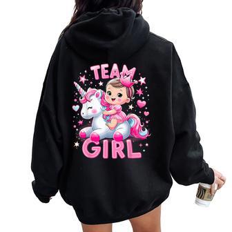 Team Girl Unicorn Baby Shower Gender Reveal Women Oversized Hoodie Back Print - Thegiftio UK