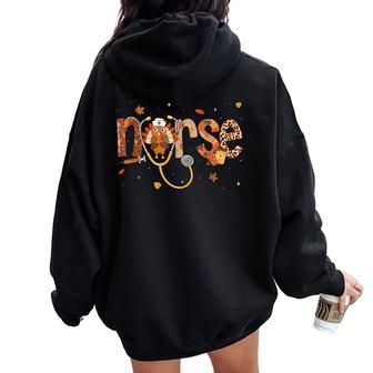 Thanksgiving Nurse Girls Turkey Fall Scrub Top Women Oversized Hoodie Back Print - Thegiftio UK