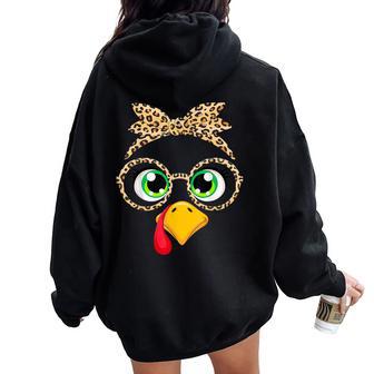 Thanksgiving Outfit For Turkey Leopard Glasses Bandana Women Oversized Hoodie Back Print - Thegiftio UK