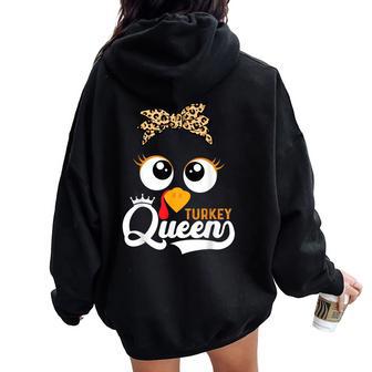 Thanksgiving Turkey Face Leopard For Girls Women Oversized Hoodie Back Print - Thegiftio UK