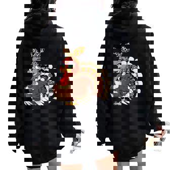 Thanksgiving Turkey Leopard Girl Autumn Fall Women Oversized Hoodie Back Print | Mazezy