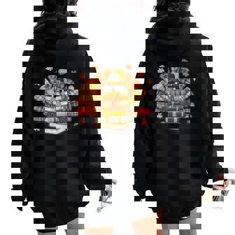 Thanksgiving Turkey Reading Book Fall Season Teacher Costume Women Oversized Hoodie Back Print | Mazezy