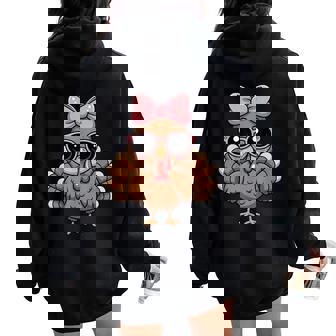 Thanksgiving Turkey Sunglasses Bow Autumn Fall Turkey Girls Women Oversized Hoodie Back Print | Seseable FR