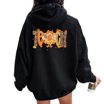 Thanksgiving Turkey Teach Thankful Teacher Girly Bow Women Women Oversized Hoodie Back Print - Thegiftio UK