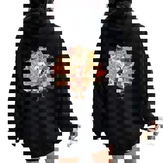 Thanksgiving Vintage Patchwork Turkey Floral Plaid Quilting Women Oversized Hoodie Back Print | Seseable CA