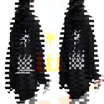 Three Kings Nativity Scene With Bethlehem Star Christian Women Oversized Hoodie Back Print | Mazezy