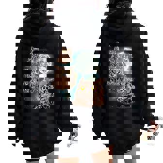 Three Owls Hoot At The Moon Owl Lovers Night Bird Parody Women Oversized Hoodie Back Print - Thegiftio