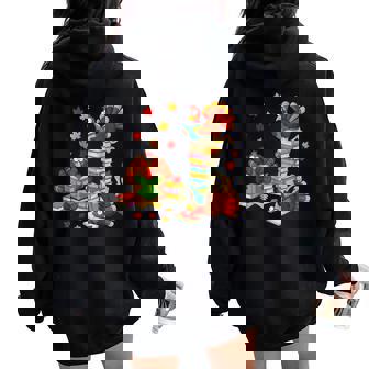 Turkey Books Fall Leaves Thanksgiving Teacher Student Reader Women Oversized Hoodie Back Print | Seseable FR