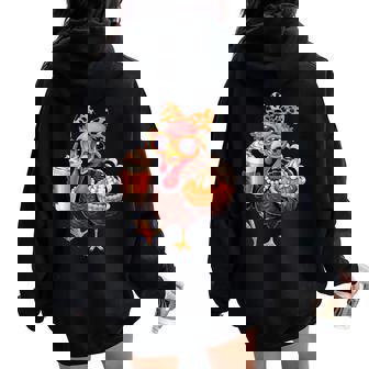 Turkey Drinking Coffee Bow Thanksgiving Turkey Day Women Women Oversized Hoodie Back Print | Mazezy