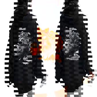 Turkey Drinking Ice Coffee Thanksgiving Bow Girls Womens Women Oversized Hoodie Back Print | Seseable CA