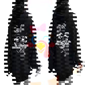 Turkey Face Leopard Bow Thanksgiving Costume Girl Women Oversized Hoodie Back Print | Seseable CA