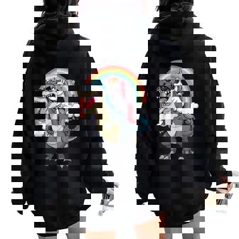 Unicorn Riding T-Rex Dinosaur Rainbow Boys Girls Women Women Oversized Hoodie Back Print - Thegiftio