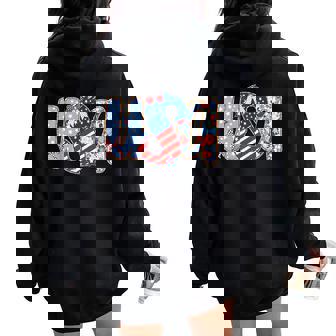 Usa Flag 4Th Of July Coquette Bow Floral Patriotic Girl Women Oversized Hoodie Back Print | Mazezy