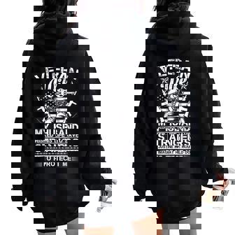 Veteran Wife Patriotic Veterans Day American Flag Husband Women Oversized Hoodie Back Print | Seseable CA