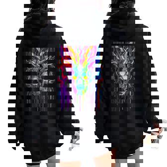 Vibrant Psychedelic Skull With Trippy Rainbow Colors Women Oversized Hoodie Back Print | Mazezy