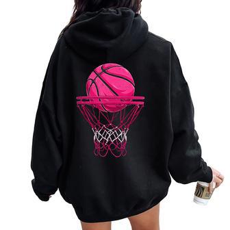 Vintage Pink Basketball Desgin For Girl Women Oversized Hoodie Back Print - Thegiftio