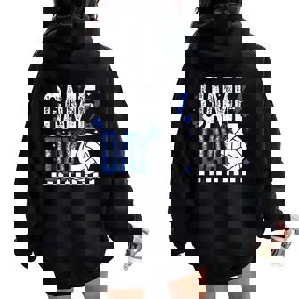 Volleyball Game Day Girls Checkered Mom Blue & White Women Oversized Hoodie Back Print | Seseable CA