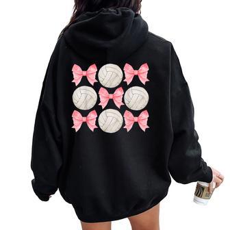 Volleyball Mom Sister Tween N Girl Girly Pink Bow Preppy Women Oversized Hoodie Back Print - Thegiftio UK